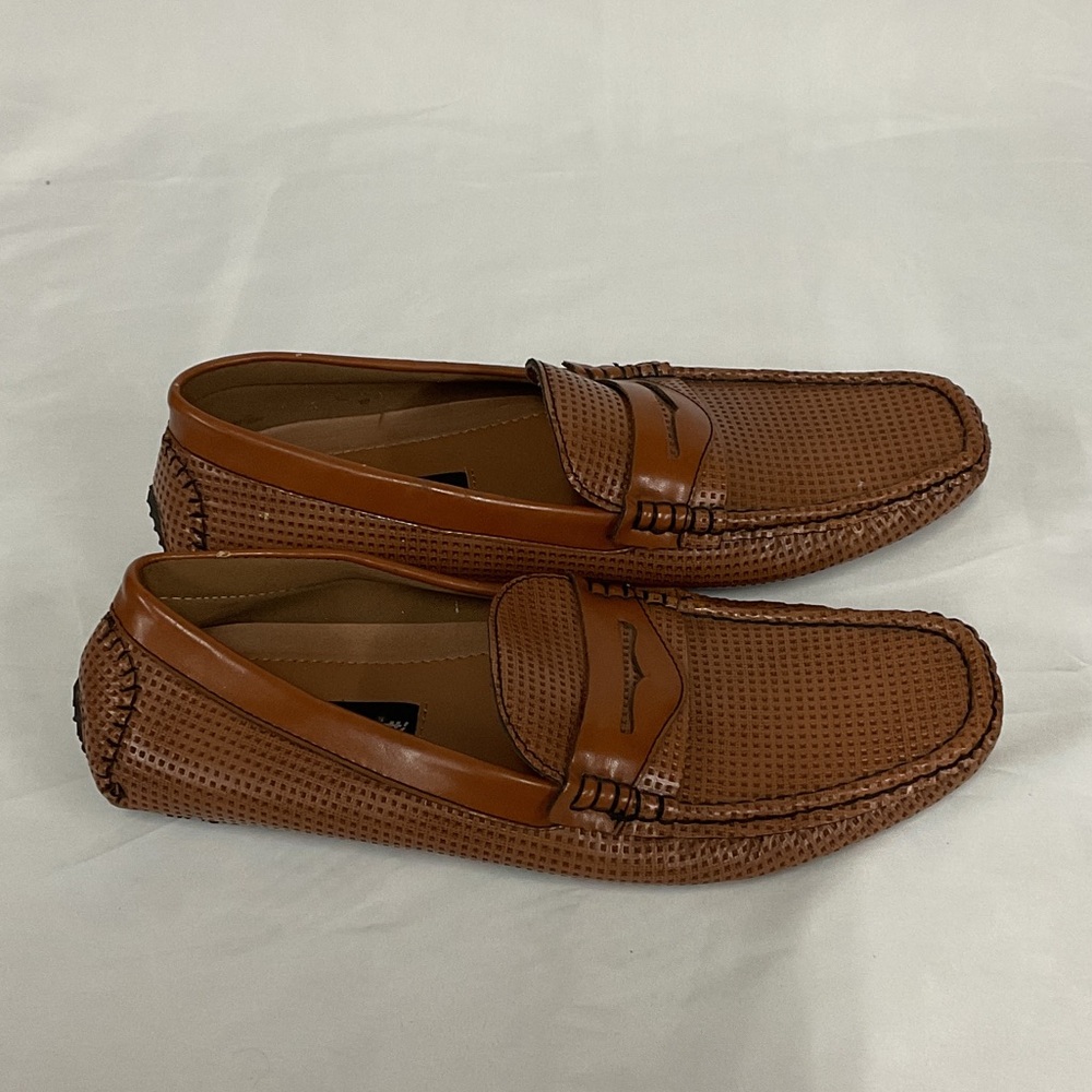 Perforated Tan Leather Loafers for Men